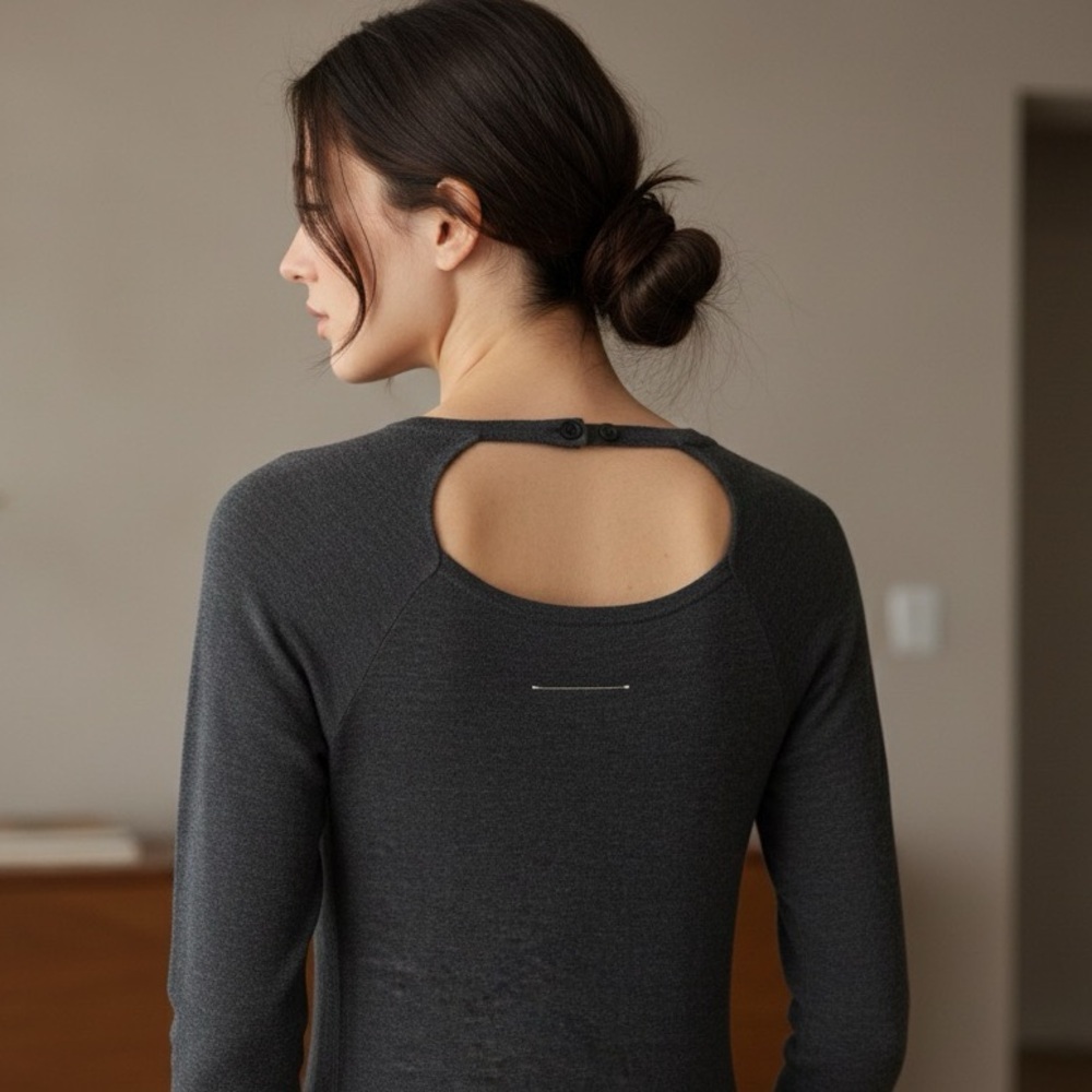 MM6 Charcoal Grey Wool Long Sleeve Tulip Knit Dress w/ Open Back Size S